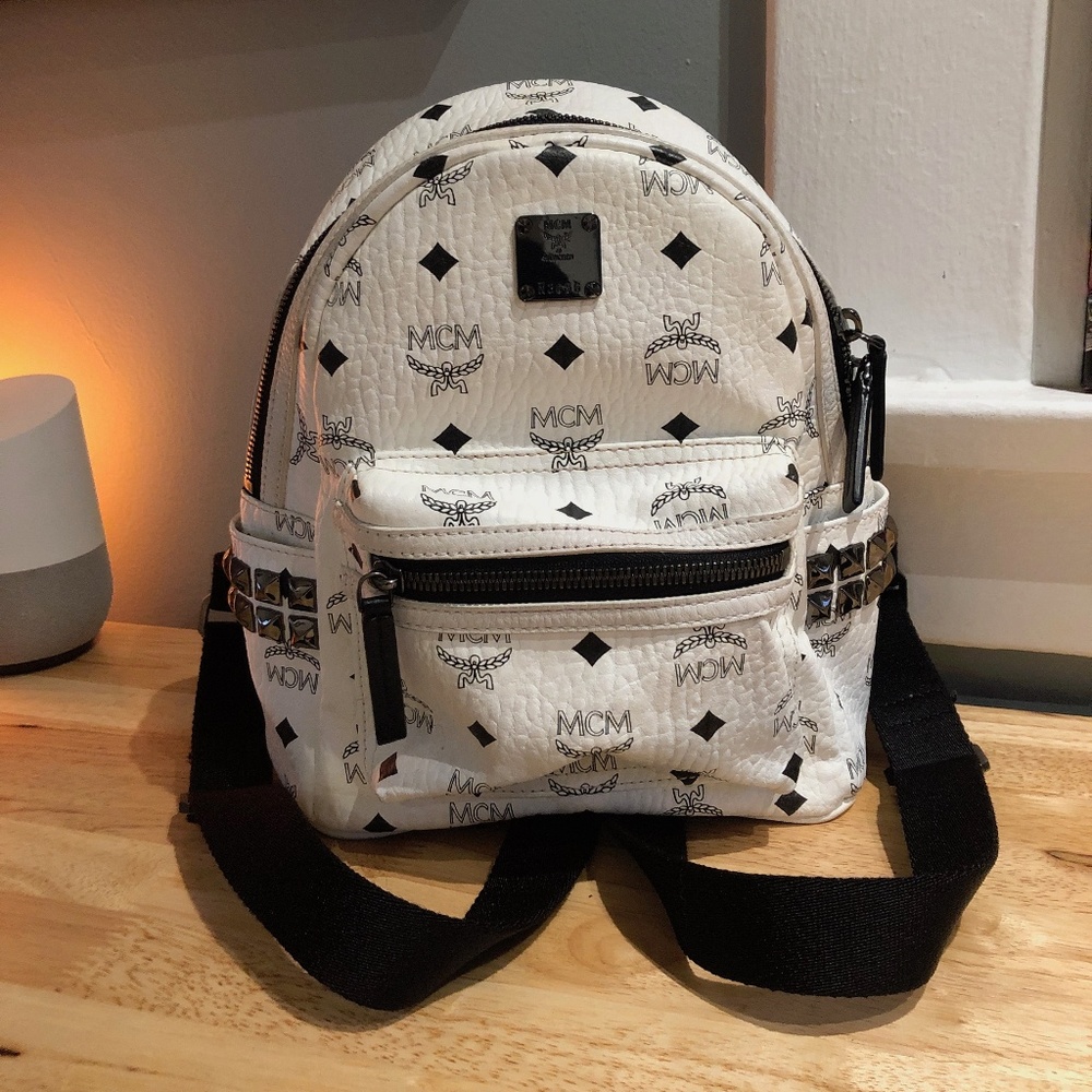 MCM MINI STARK STUDDED WHITE BACKPACK BAG
